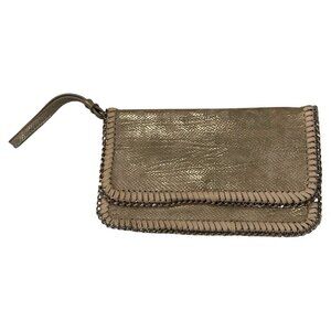 Inzi gold leather snake skin wristlet clutch envelope Silver Chain Accent Purse